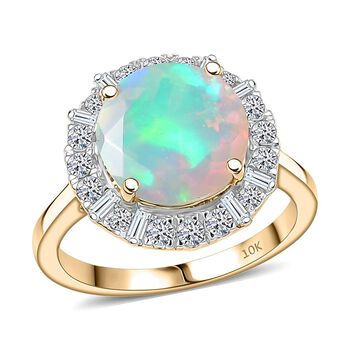 LUXURIANT AGI zertifizierter und gepr&uuml;fter AAA nat&uuml;rlicher, &auml;thiopischer Welo Opal und Labor Diamant Ring in 417 Gelbgold - 2,69 ct.