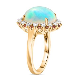 Luxuriant - AAA Nat&uuml;rlicher, &auml;thiopischer Welo Opal, Padparadscha Saphir, Lab Grown Diamant Ring 585 Gold (Gr&ouml;&szlig;e 19.00) ca. 6.72 ct