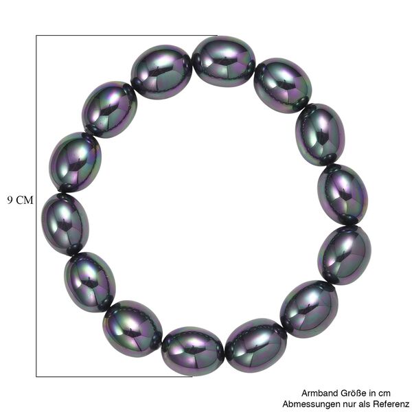 Pfaufarbene Oval Muschelkernperle 50cm Halskette und flexibles Armband image number 10