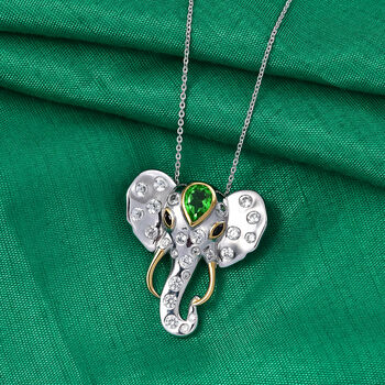 GP - Chartreuse Quarz, Wei&szlig;er Zirkon Schmuckset ca. 50 cm 925 Silber rhodiniert, 925 Silber Rhodiniert und 750 Gelbgold Vermeil ca. 2.66 ct