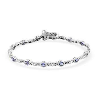 Tansanit und wei&szlig;es Zirkon-Armband, ca. 19 cm, 925 Silber platiniert ca. 2,11 ct