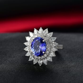 LUXURIANT AAA Tansanit und Labor Diamant Ring in 417 Wei&szlig;gold - 7 ct.