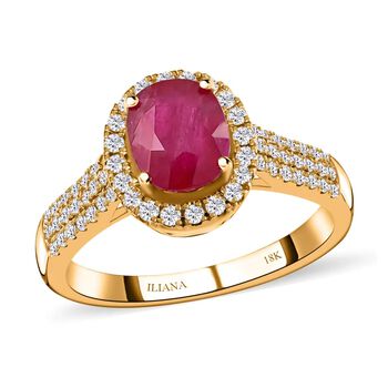 Iliana AAA Nat&uuml;rlicher Mosambik-Rubin, Wei&szlig;er Diamant Ring 750 Gold (Gr&ouml;&szlig;e 20.00) ca. 2,05 ct