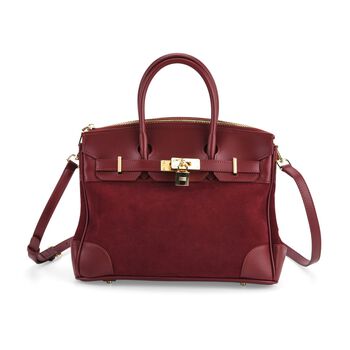 Grand Pelle Echtleder Citybag mit Rei&szlig;verschluss und Schlossoptik 30 x 16 x 23 cm Burgunder