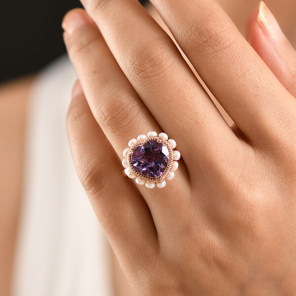 D'Joy AAA Rose De France Amethyst und S&uuml;&szlig;wasser Perle Ring image number 3