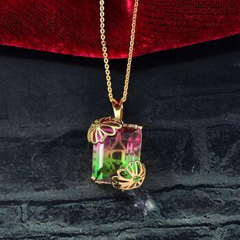 D'Joy Wassermelonen Triplett Quarz und Chromdiopsid Anh&auml;nger mit 50cm Kette - 12,73 ct.
