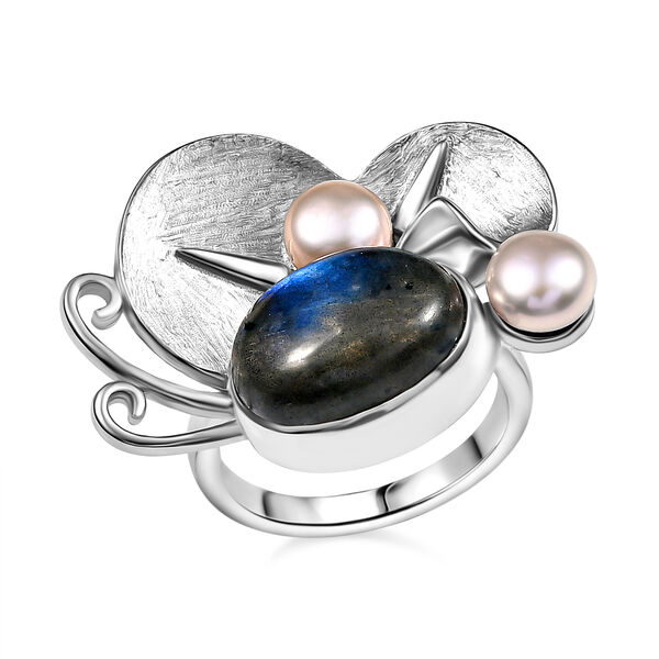 AAA Labradorit und Perlen Schmetterling Ring und Anh&auml;nger image number 11