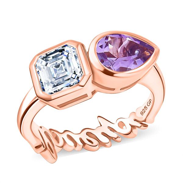 GP Amore Kollektion - Moissanit, Rose De France Amethyst Ring 925 Silber 750 Ros&eacute;gold Vermeil (Gr&ouml;&szlig;e 17.00) ca. 2.20 ct image number 3