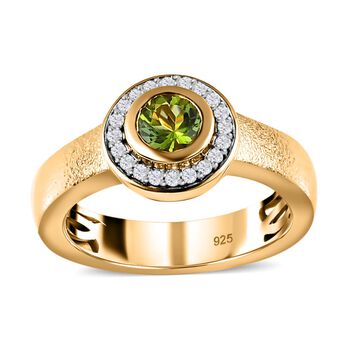 Nat&uuml;rlicher AA Calabar-Turmalin, Wei&szlig;er Zirkon Ring, 925 Silber Gelbgold Vermeil (Gr&ouml;&szlig;e 21.00) ca. 0.84 ct