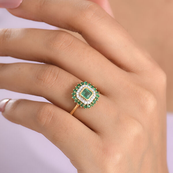 D'Joy AAA Kagem Sambischer Smaragd Ring 925 Silber 750 Gelbgold vermeil (Gr&ouml;&szlig;e 18.00) ca. 1.29 ct image number 2
