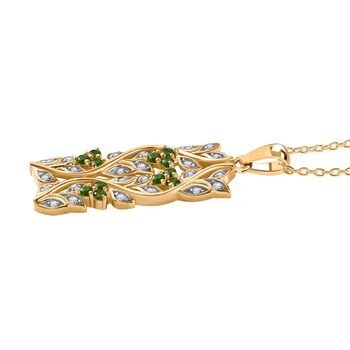 ALLORO AA Nat&uuml;rlicher Chromdiopsid und Zirkon-Anh&auml;nger mit 45cm Kette - 0,88 ct.