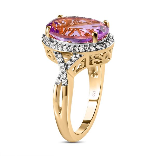 Rose De France Amethyst und wei&szlig;er Zirkon-Ring, 925 Silber vergoldet  ca. 5,51 ct image number 5