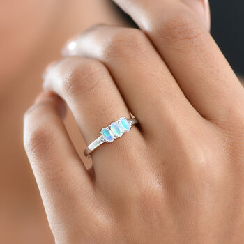 D'Joy AA nat&uuml;rlicher, &auml;thiopischer Welo Opal und Zirkon Ring, 925 Silber rhodiniert - 0,54 ct.