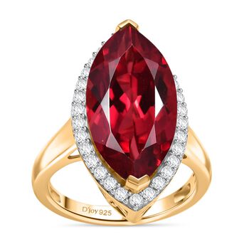 Marquise Dawn - D joy Lab Created Padparadscha-Saphir , Wei&szlig;er Zirkon Ring 925 Silber 750 Gelbgold Vermeil (Gr&ouml;&szlig;e 16.00) ca. 11.92 ct
