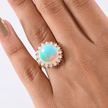 Luxuriant - AAA Nat&uuml;rlicher, &auml;thiopischer Welo Opal, Padparadscha Saphir, Lab Grown Diamant Ring 585 Gold (Gr&ouml;&szlig;e 19.00) ca. 6.72 ct