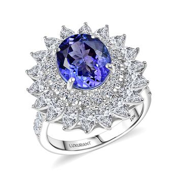 LUXURIANT AAA Tansanit und Labor Diamant Ring in 417 Wei&szlig;gold - 7 ct.