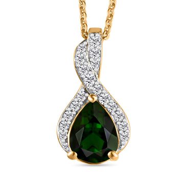 Nat&uuml;rlicher Chrom Turmalin und wei&szlig;er Zirkon-Anh&auml;nger mit Kette - 1,18 ct.
