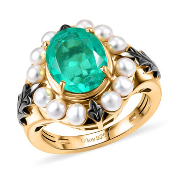 D'Joy Smaragd Triplett Quarz und S&uuml;&szlig;wasser Perle Ring