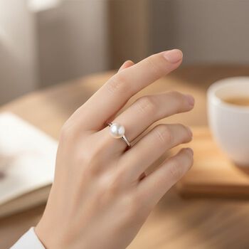 D'Joy wei&szlig;e Edison Perle Ring, 925 Silber rhodiniert