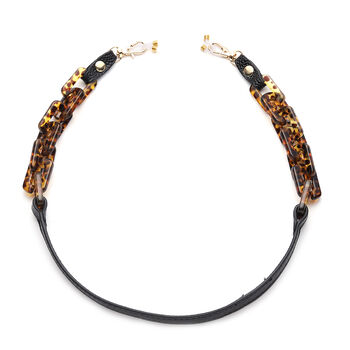 Brillenkette, Leopardenmuster, Schwarz und Gold