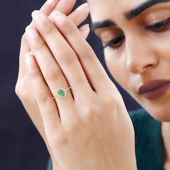 LUXORO AAA Kagem Sambischer Smaragd, Wei&szlig;er Diamant Ring 585 Gold (Gr&ouml;&szlig;e 17.00) ca. 1,05 ct
