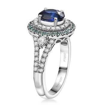 RHAPSODY zertifiziert und gepr&uuml;ft AAAA ceylonfarbener blauer Saphir, Paraiba Turmalin und VS Diamant Ring in 950 Platin - 3 ct.