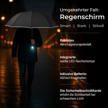 Aero-Alloy Regenschirm, 22 Zoll LED, Schwarz, Wind- und Regensicher
