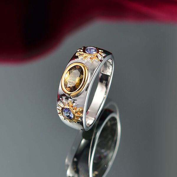 D'Joy goldener Tansanit und lila Tansanit zweifrabiger Ring und Anh&auml;nger mit 50cm Kette image number 9