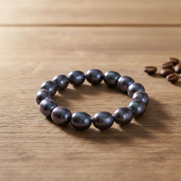 Pfaufarbene Oval Muschelkernperle 50cm Halskette und flexibles Armband image number 8