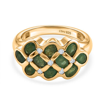IDAR OBERSTEIN CLOSE OUT - D'Joy Socoto Smaragd, Wei&szlig;er Zirkon Ring 925 Silber 750 Gelbgold vermeil (Gr&ouml;&szlig;e 18.00) ca. 2.39 ct