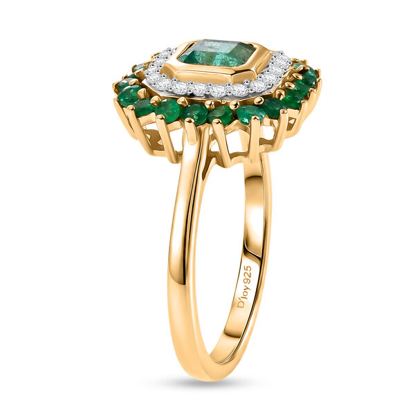 D'Joy AAA Kagem Sambischer Smaragd Ring 925 Silber 750 Gelbgold vermeil (Gr&ouml;&szlig;e 18.00) ca. 1.29 ct image number 4