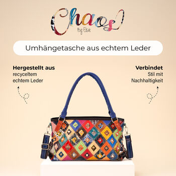Chaos by Elsie Echtleder Crossbody Tasche im Doppel-Rhomboid-Design mit RFID-Schutz und Mini-Taschenlampe und LA MAREY Schal aus 100% Maulbeerseide