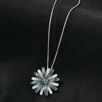 D'Joy blauer und wei&szlig;er Diamant Ring und Anh&auml;nger mit 50cm Kette