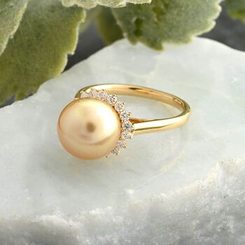 ILIANA zertifiziert und gepr&uuml;ft AAA goldene S&uuml;dsee Perle und SI-GH Diamant Ring in 750 Gold
