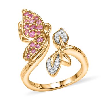 GP Trionfo Kollektion - AA Rosa Saphir Schmetterling Ring 925 Silber 750 Gelbgold Vermeil (Gr&ouml;&szlig;e 19.00) ca. 0.70 ct