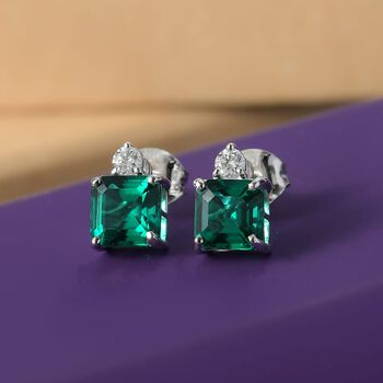 Luxuriant - AAA Lab Grown Smaragd, Lab Grown Diamant Ohrringe 417 Wei&szlig; Gold ca. 1.92 ct