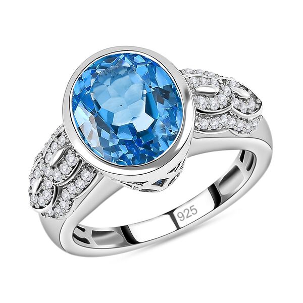 Elektrischer Blau Topas, wei&szlig;er Zirkon Ring, 925 Silber platiniert (Gr&ouml;&szlig;e 19.00) ca. 5.00 ct image number 4