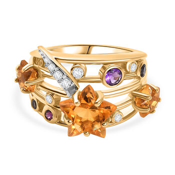 GP - Serra Gaucha Citrin, Afrikanischer Amethyst Ring 925 Silber 750 Gelbgold Vermeil (Gr&ouml;&szlig;e 18.00) ca. 5.32 ct