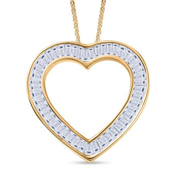 LUXURIANT VS-EF Labor Diamant Herz Anh&auml;nger mit 50cm Kette, 925 Silber 750 Gelbgold Vermeil - 2 ct.
