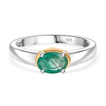 Gemfields Kagem Sambischer Smaragd Ring 925 Silber Rhodiniert und 750 Gelbgold Vermeil (Gr&ouml;&szlig;e 19.00) ca. 0.75 ct