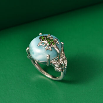 GP - Larimar, Nat&uuml;rlicher Chromdiopsid Ring 925 Silber rhodiniert (Gr&ouml;&szlig;e 17.00) ca. 16,60 ct