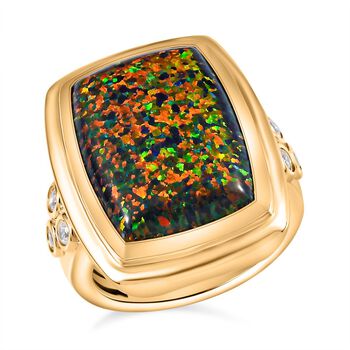 Labor schwarzer Opal und Zirkon-Ring - 5,73 ct.