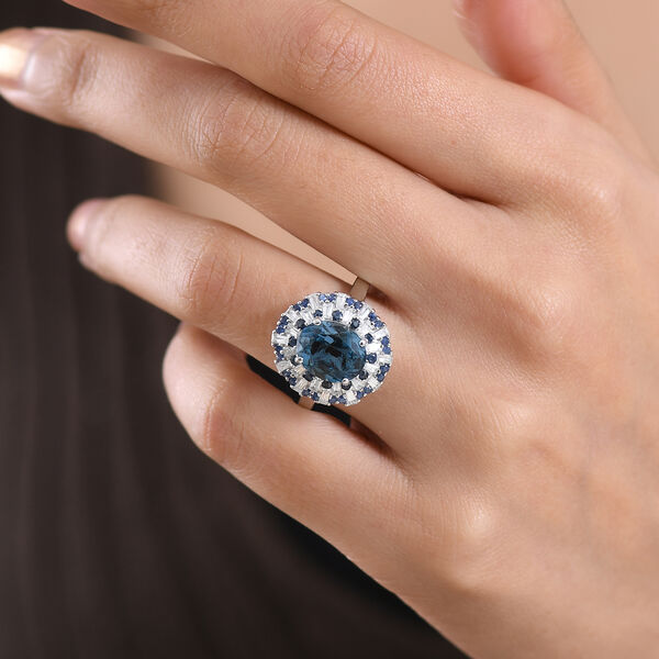D'Joy London Blau Topas, Wei&szlig;er Zirkon Ring 925 Silber rhodiniert (Gr&ouml;&szlig;e 17.00) ca. 6,53 ct image number 3