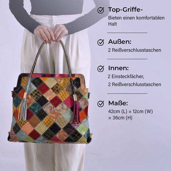 Chaos by Elsie Echtleder Crossbody Tasche mit RFID-Schutz und Mini-Taschenlampe und LA MAREY Schal aus 100% Maulbeerseide image number 5