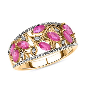 Afrikanischer Rubin, Wei&szlig;er Zirkon Ring, 925 Silber Gelbgold Vermeil, (Gr&ouml;&szlig;e 17.00) ca. 1.32 ct