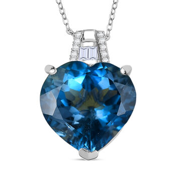 D'Joy London Blautopas und Moissanit Anh&auml;nger mit 50cm Kette - 12,66 ct.
