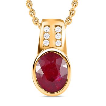 Afrikanischer Rubin (Fissure gef&uuml;llt), Wei&szlig;er Zirkon Schmuckset 925 Silber vergoldet ca. 2.41 ct