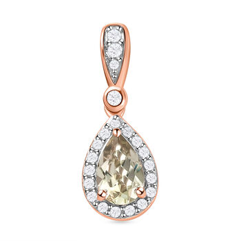 AAA Turkizit und wei&szlig;er Zirkon-Anh&auml;nger, 925 Silber Ros&eacute;gold Vermeil ca. 1.12 ct