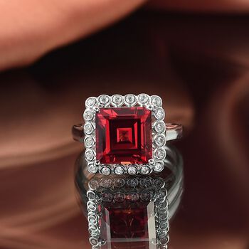 Sunset Serenity - D joy Lab Created Padparadscha-Saphir , Wei&szlig;er Zirkon Ring 925 Silber rhodiniert (Gr&ouml;&szlig;e 16.00) ca. 7.36 ct