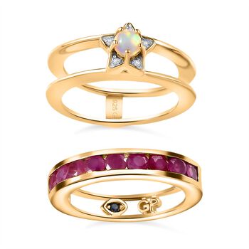 GP Celestial Dream Collection - Afrikanischer Rubin Afrikanischer Rubin und Welo Opal Ring Set, ca. 2,03 ct.